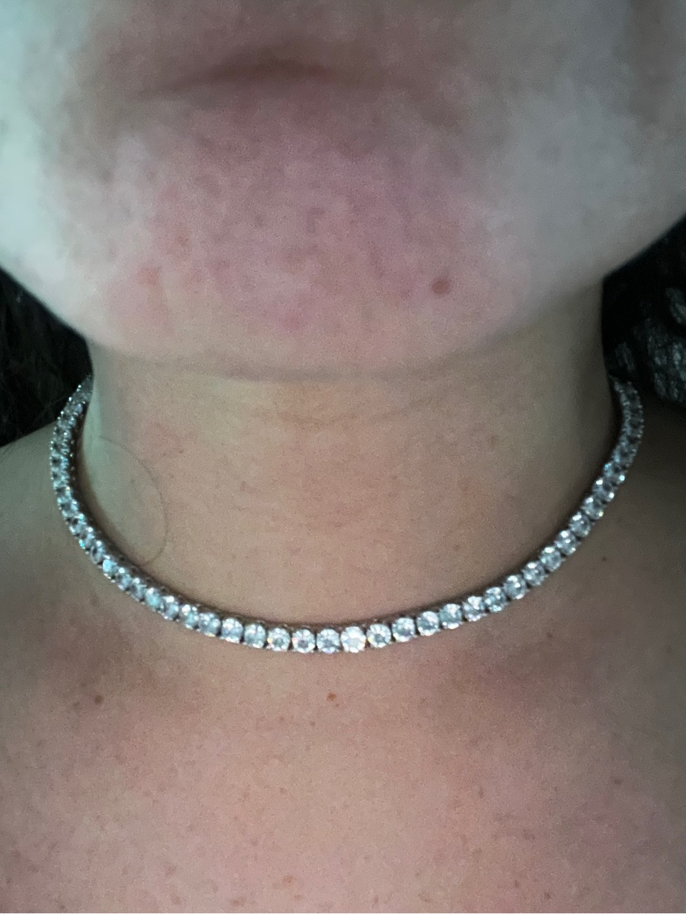 Silver CZ Tennis Choker Necklace with extender